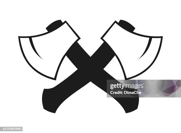 axes silhouette. crossed hatchets cut out vector icon - firefighter axe isolated stock illustrations