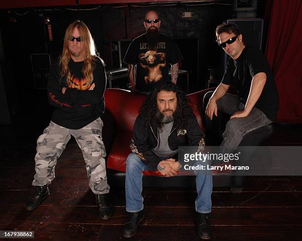 Tom Araya, Kerry King, Jeff Hanneman and Dave Lombardo of Slayer pose for a photo session at club Revolution on February 24, 2007 in Ft Lauderdale,...