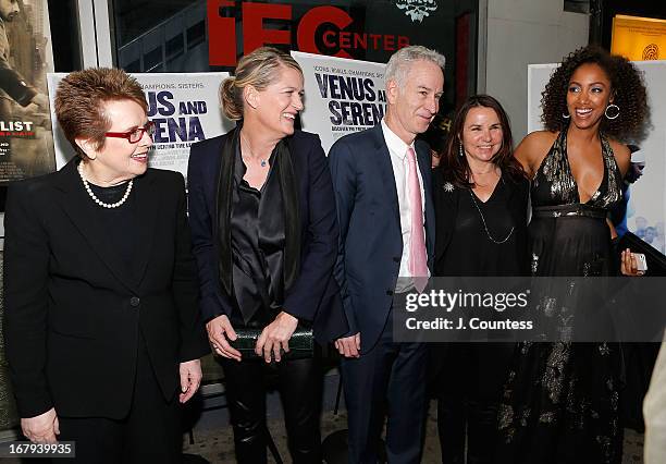 Former Tennis Player Billie Jean King, director Maiken Baird, former tennis player John McEnroe, Patty Smith and director Michelle Major attend the...