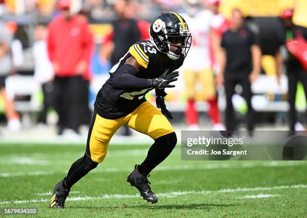 Damontae Kazee of the Pittsburgh Steelers in action during the game against the San Francisco 49ers at Acrisure Stadium on September 10, 2023 in...