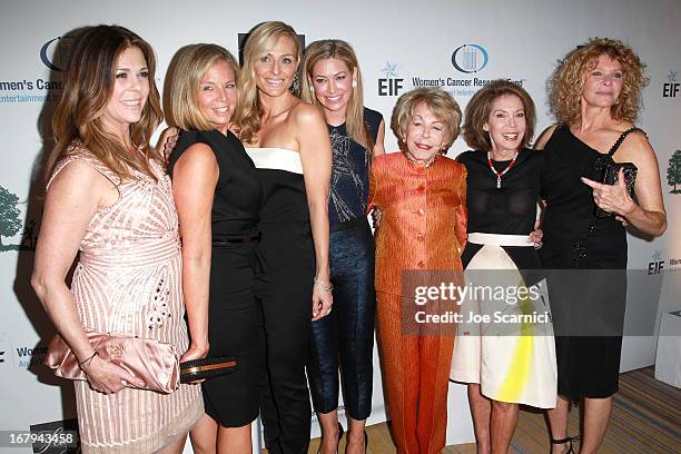 Women's Cancer Research Fund honorary chair Rita Wilson wearing Carolina Herrera, EIF Womens Cancer Research Fund Co-Founders Kelly Meyer, Jamie...