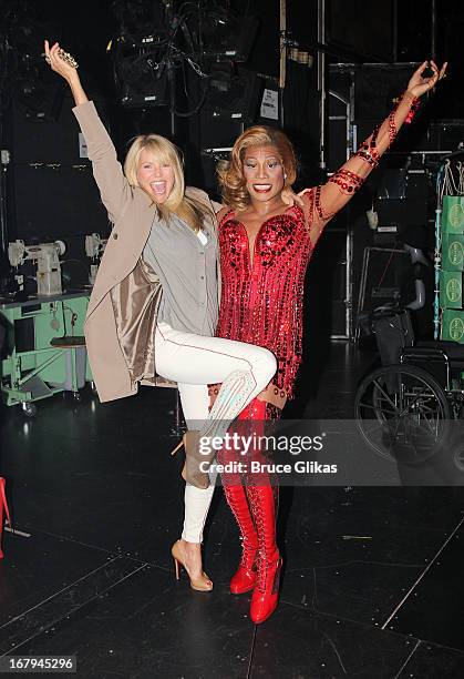 Christie Brinkley and Billy Porter as "Lola" pose backstage at the hit Tony Nominated musical "Kinky Boots" on Broadway at The Al Hirshfeld Theater...