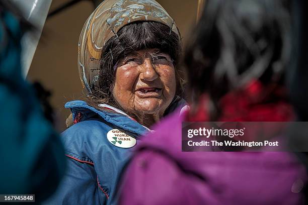 Connie Picciotto, who has maintained a protest vigil in front of the White House since the early 1980's, talks to tourists in Lafayette square on...