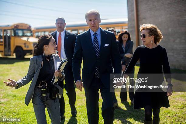 Vice President Joseph Biden and his sister, Valerie Biden Owens, are briefed by staffer, Liz Hart, before entering a civil rights leaders luncheon in...