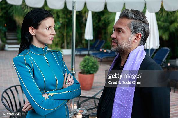 Actress Liberty Ross and Carlos Mota attend the Balmain LA Dinner at Chateau Marmont on May 2, 2013 in Los Angeles, California.