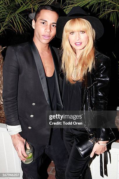 Designer Olivier Rousteing and Designer Rachel Zoe pose at the Balmain LA Dinner at Chateau Marmont on May 2, 2013 in Los Angeles, California.