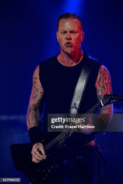 Metallica's James Hetfield, performs at the 5th Annual Revolver Golden Gods Award Show at Club Nokia on May 2, 2013 in Los Angeles, California.