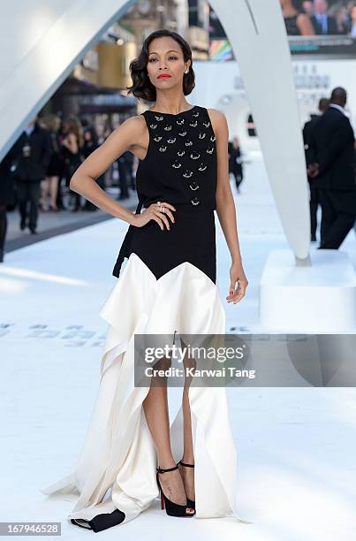 Zoe Saldana attends the UK Premiere of 'Star Trek Into Darkness' at The Empire Cinema on May 2, 2013 in London, England.