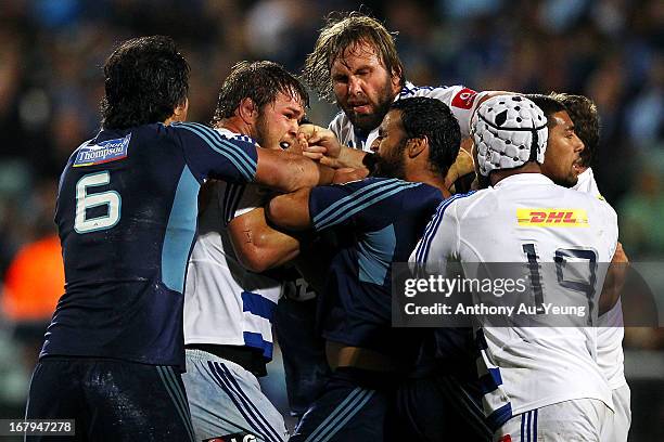 Duane Vermeulen of the Stormers gets in an argument with Piri Weepu of the Blues during the round 12 Super Rugby match between the Blues and the...