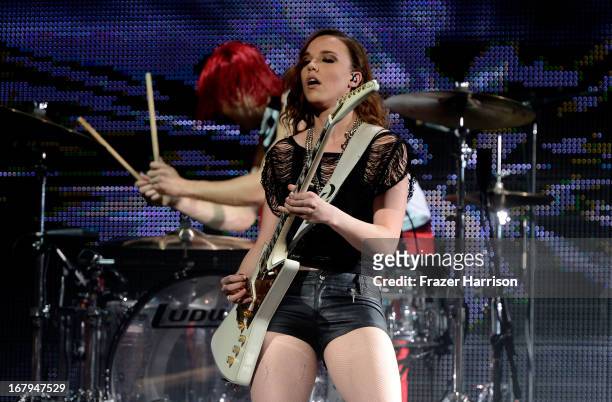 Lzzy Hale and Arejay Hale of Halestorm perform at the 5th Annual Revolver Golden Gods Award Show at Club Nokia on May 2, 2013 in Los Angeles,...