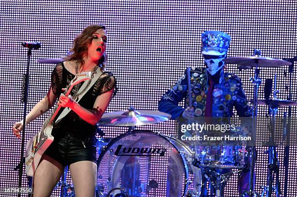 Lzzy Hale and Arejay Hale of Halestorm perform at the 5th Annual Revolver Golden Gods Award Show at Club Nokia on May 2, 2013 in Los Angeles,...