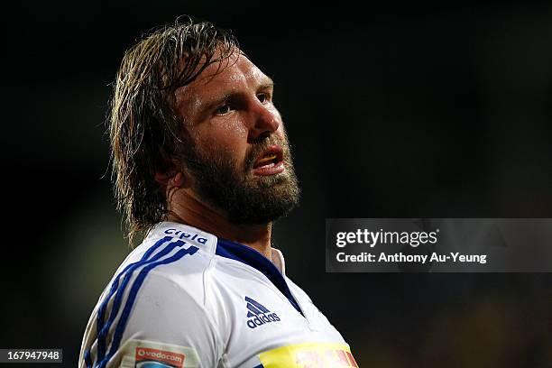 Andries Bekker of the Stormers looks on during the round 12 Super Rugby match between the Blues and the Stormers at North Harbour Stadium on May 3,...