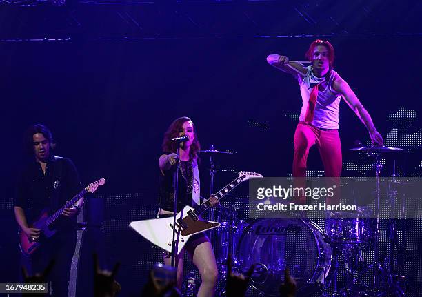 Lizzy Hale and Arejay Hale of Halestorm perform at the 5th Annual Revolver Golden Gods Award Show at Club Nokia on May 2, 2013 in Los Angeles,...