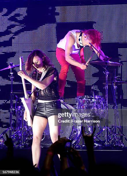 Lizzy Hale and Arejay Hale of Halestorm perform at the 5th Annual Revolver Golden Gods Award Show at Club Nokia on May 2, 2013 in Los Angeles,...