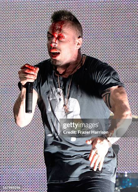 Musician Greg Puciato of Dillinger Escape Plan performs 5th Annual Revolver Golden Gods Award Show at Club Nokia on May 2, 2013 in Los Angeles,...