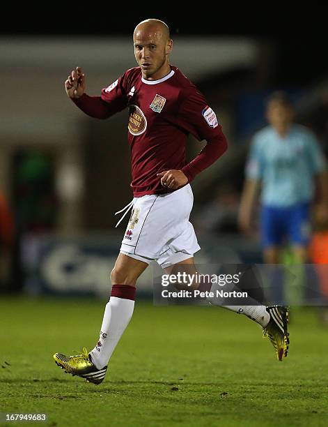 Luke Guttridge of Northampton Town in action during the npower League Two Play Off Semi Final 1st leg match between Northampton Town and Cheltenham...