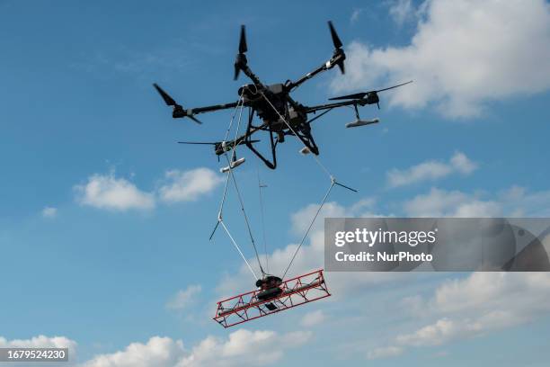 Drone with artificial intelligence integration used to detect explosive devices in humanitarian demining, Zhytomyr region, Ukraine. September 20,...