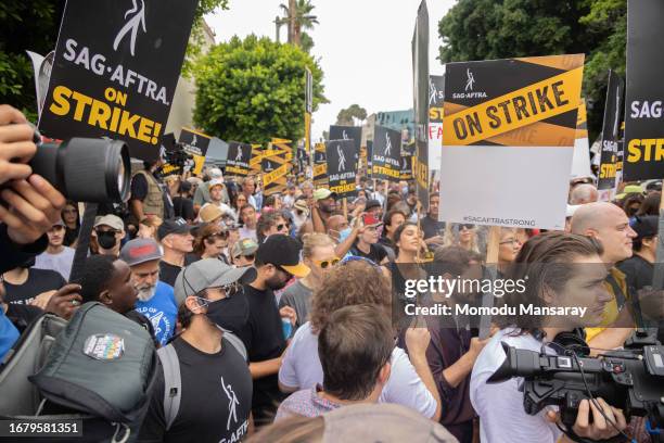 Members picket at the SAG-AFTRA Los Angeles Solidarity March and Rally on September 13, 2023 in Los Angeles, California. Members of SAG-AFTRA and WGA...