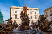 close up view historic baroque fountain
