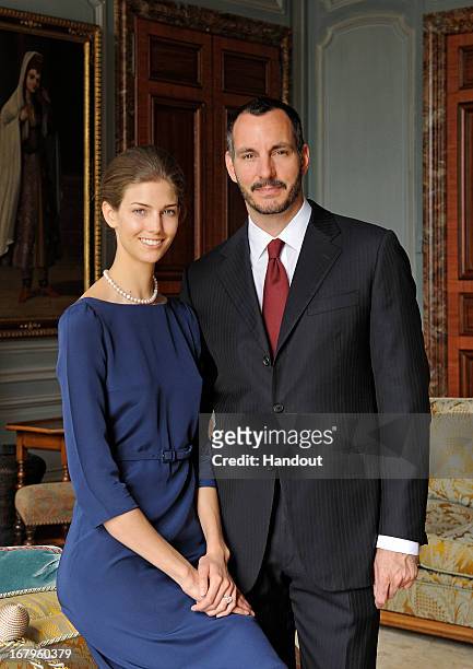 In this handout image provide by the Aga Khan Development Network, Prince Rahim Aga Khan and his fiance Kendra Spears pose on April 15, 2013 in...