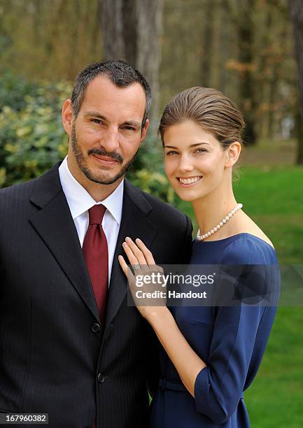 In this handout image provide by the Aga Khan Development Network, Prince Rahim Aga Khan and his fiance Kendra Spears pose on April 15, 2013 in...