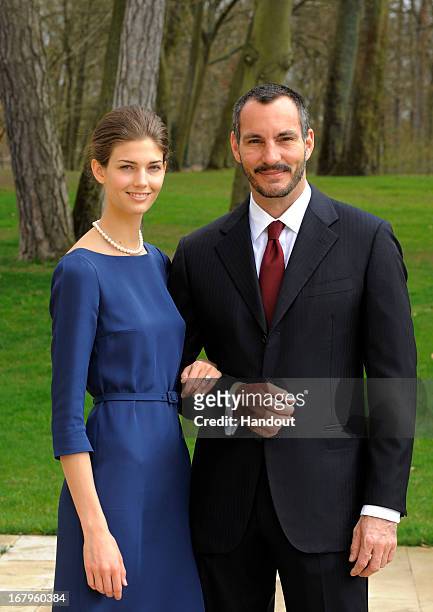In this handout image provide by the Aga Khan Development Network, Prince Rahim Aga Khan and his fiance Kendra Spears pose on April 15, 2013 in...