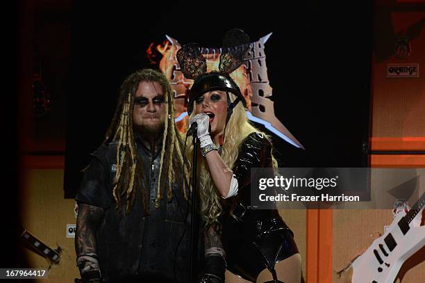 In this Moment Chris Howrth and Maria Brink on stage at the 5th Annual Revolver Golden Gods Award Show at Club Nokia on May 2, 2013 in Los Angeles,...