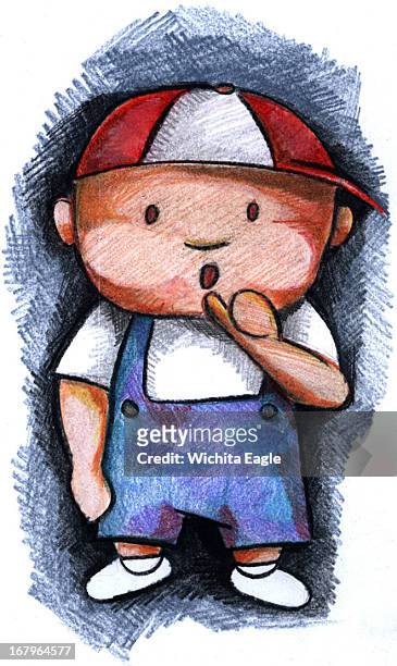 20p x 33p Mike Sullivan color illustration of a baby making a hand sign for wanting a drink.