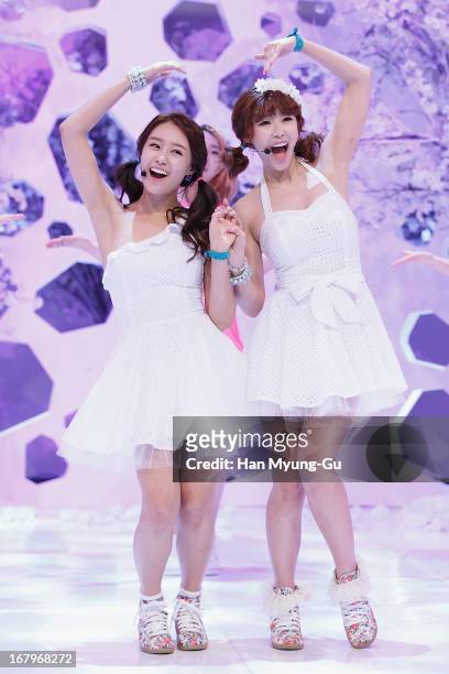 Song Ji-Eun and Jun Hyo-Seong of South Korean girl group Secret perform onstage during the Mnet 'M CountDown' at CJ E&M Center on May 02, 2013 in...