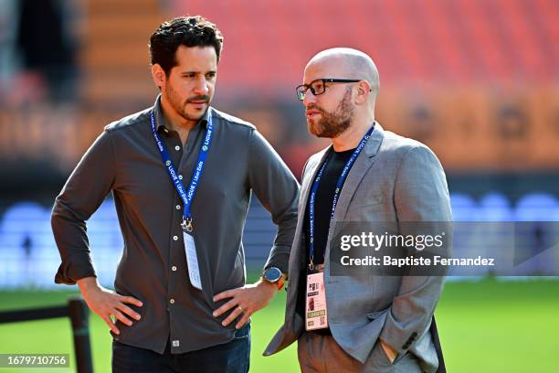 Carlos AVINA - Thiago SCURO during the Ligue 1 Uber Eats match between FC Lorient and AS Monaco at Stade du Moustoir on September 17, 2023 in...