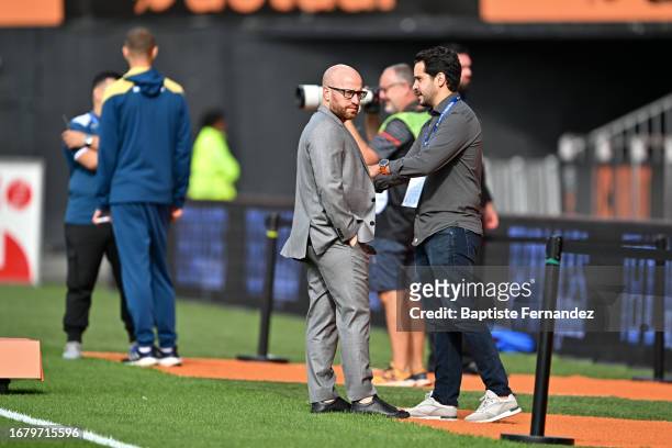 Carlos AVINA - Thiago SCURO during the Ligue 1 Uber Eats match between FC Lorient and AS Monaco at Stade du Moustoir on September 17, 2023 in...
