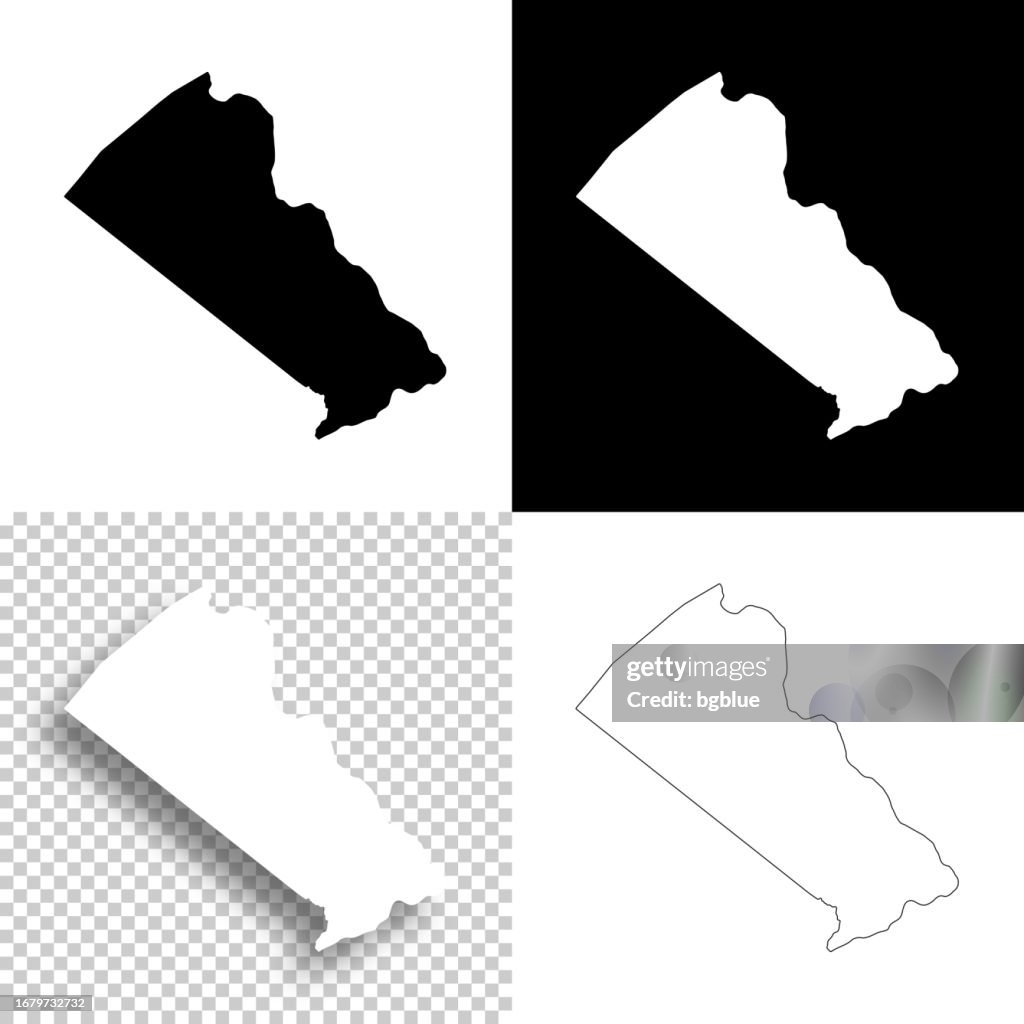 Bucks County, Pennsylvania. Maps for design. Blank, white and black backgrounds