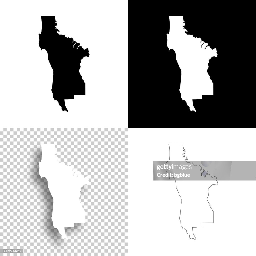 San Mateo County, California. Maps for design. Blank, white and black backgrounds
