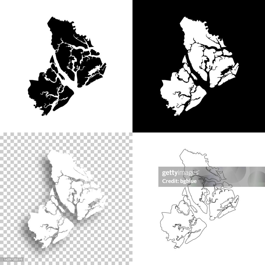 Beaufort County, South Carolina. Maps for design. Blank, white and black backgrounds