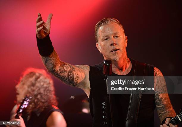 Metallica's James Hetfield, performs at the 5th Annual Revolver Golden Gods Award Show at Club Nokia on May 2, 2013 in Los Angeles, California.