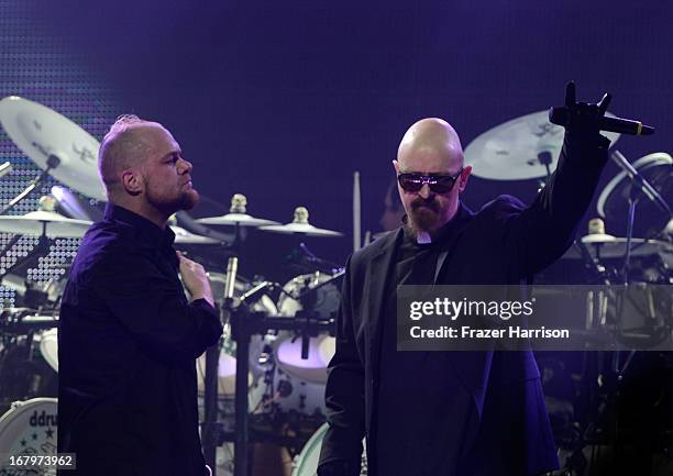 Ivan Moody and Rob Halford, perform at the 5th Annual Revolver Golden Gods Award Show at Club Nokia on May 2, 2013 in Los Angeles, California.