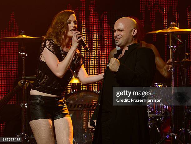 Lzzy Hale and David Draiman perform at the 5th Annual Revolver Golden Gods Award Show at Club Nokia on May 2, 2013 in Los Angeles, California.