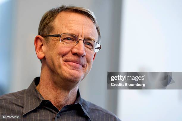 John Doerr, a senior partner with Kleiner Perkins Caufield & Byers, smiles during an interview in San Francisco, California, U.S., on Friday, May 3,...