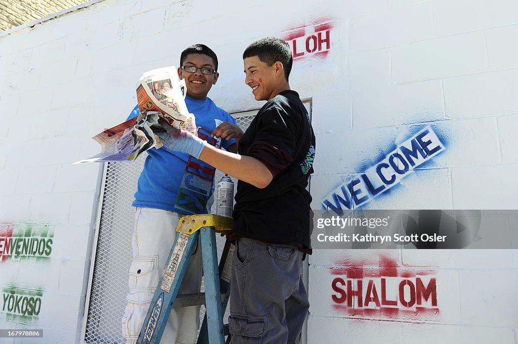 Ninth-graders from Bruce Randolph School participate in a day of service.