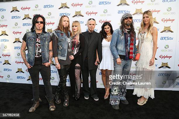 Musician Piggy D, musician Ginger Fish, model Violet Morphine, musician John 5, Rita Lowery, musician Rob Zombie and actress Sheri Moon Zombie arrive...
