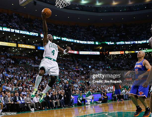 Jason Terry of the Boston Celtics attempts a throw to the basket as Jason Kidd of the New York Knicks watches during Game Six of the Eastern...