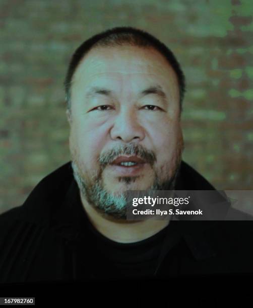 Artist Ai Wei Wei speaks via Skype during TimeTalks Presents: Freedom and Moral Courage Salman Rushdie and Ai Wei Wei at Times Center on May 3, 2013...