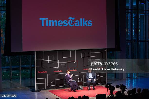 Patricia Cohen and Salman Rushdie with Ai Weiwei via Skype attend TimeTalks Presents: Freedom and Moral Courage Salman Rushdie and Ai Wei Wei at...