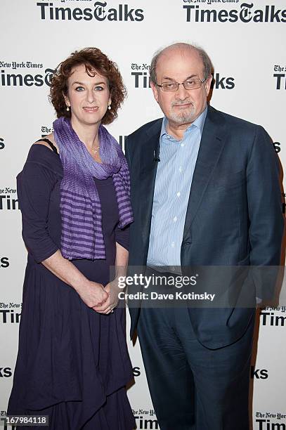 Patricia Cohen and Salman Rushdie attends TimeTalks Presents: Freedom and Moral Courage Salman Rushdie and Ai Wei Wei at Times Center on May 3, 2013...