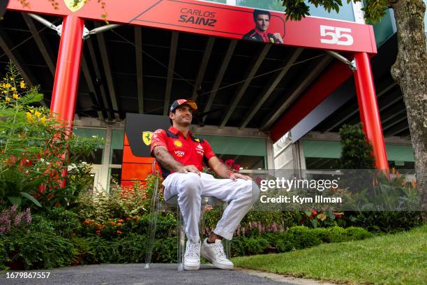 Carlos Sainz of Spain and Ferrari in the paddock during previews ahead of the F1 Grand Prix of Singapore at Marina Bay Street Circuit on September...