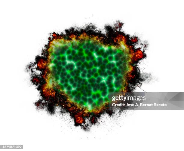 incandescent radioactive green liquid molecule on a white background. - radioactive wallpaper stock-fotos und bilder