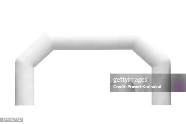 realistic white inflatable arche. clipping path - marathon start stock pictures, royalty-free photos & images