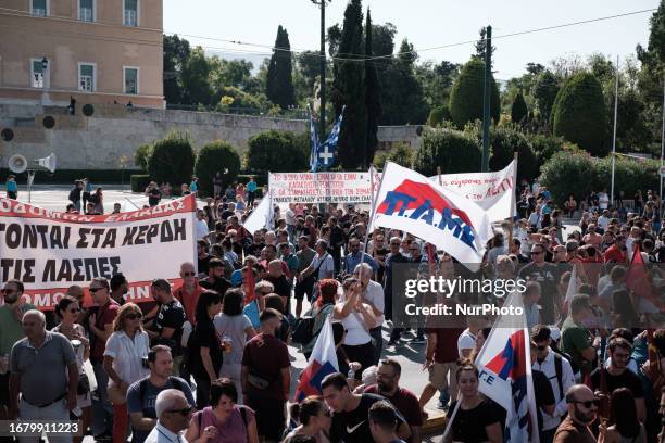 Protest rally during a 24 hours general strike of the public sector, against the labor bill, in Athens, Greece on September 21, 2023.