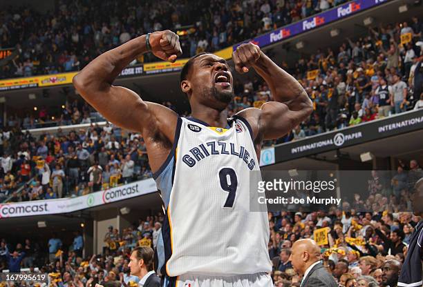 Tony Allen of the Memphis Grizzlies celebrates while playing the Los Angeles Clippers in Game Six of the Western Conference Quarterfinals during the...