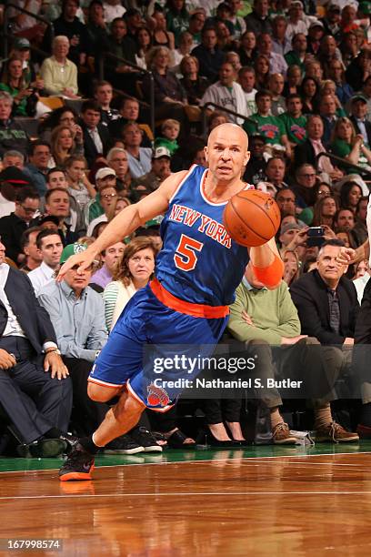 Jason Kidd of the New York Knicks drives against the Boston Celtics in Game Six of the Eastern Conference Quarterfinals during the 2013 NBA Playoffs...